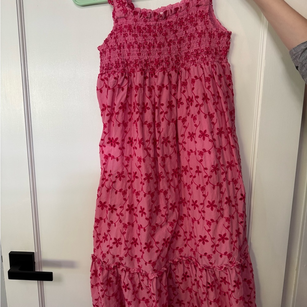 Mini Boden Pink Floral Smocked girls midi Dress, like new, girls 11/12